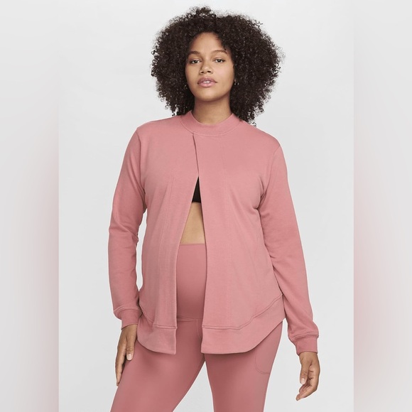 Nike Dri-fit Maternity Fit Reversible French Terry Pullover Top Canyon Pink Med - Picture 3 of 11